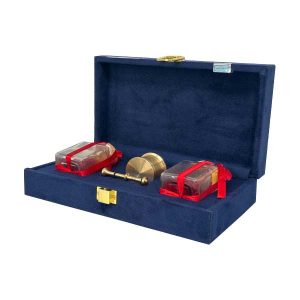 زعفران نگین در جعبه مخملی لوکس به همراه هاون برنجی سنتی